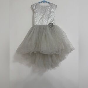 Halabaloo Silver and Gray Formal Dress with High-Low Tulle Skirt
